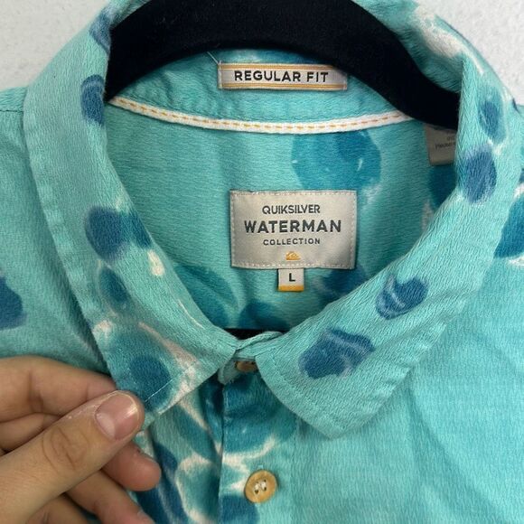 Quiksilver Water Man Collection Mens Blue Short-Sleeve Button-Down Shirt Large - Picture 4 of 9
